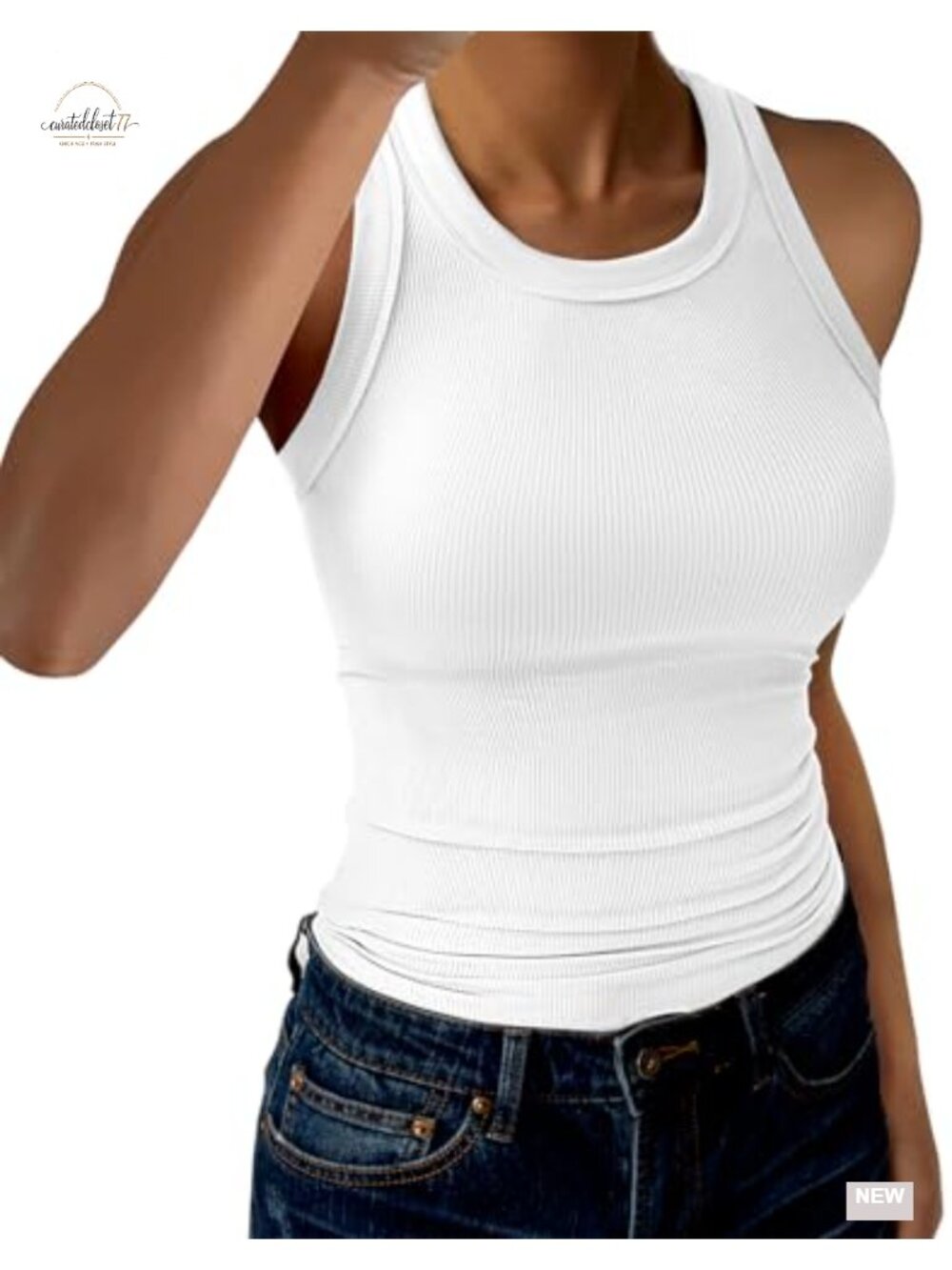 Women's Ribbed Tank Top High Neck Sleeveless Racerback Slim Fit